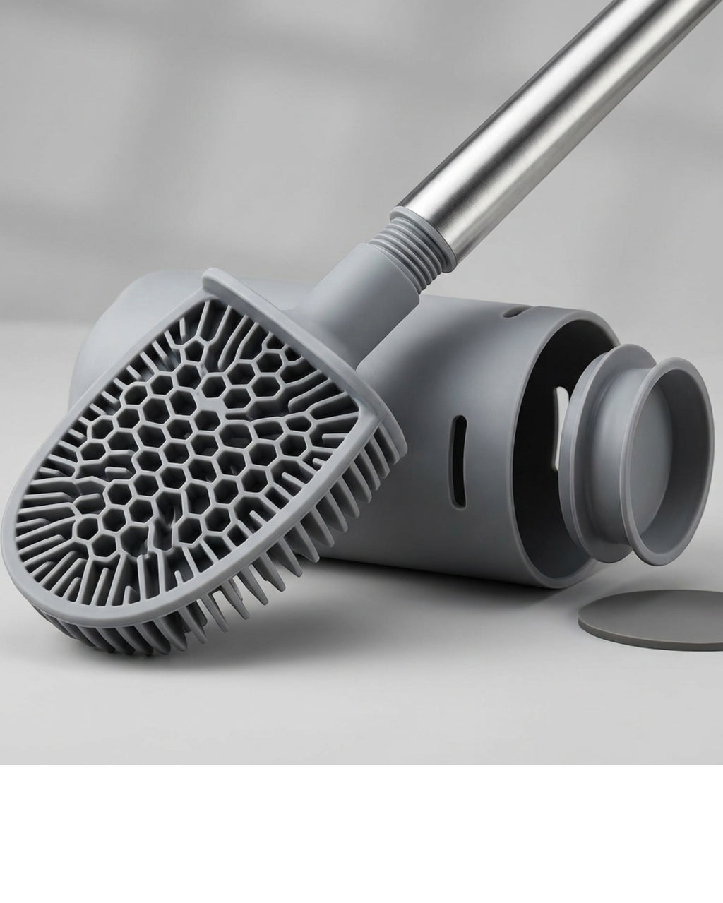 Jtfng Elliptical Honeycomb Silicone Toilet Brush Vented Base Gray - Detail view