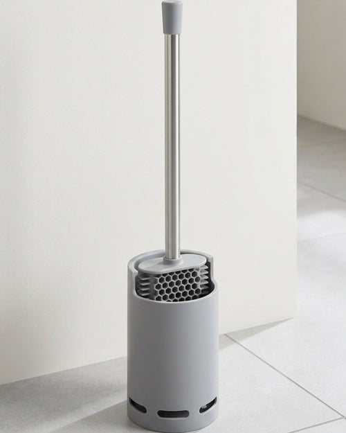 Jtfng Elliptical Honeycomb Silicone Toilet Brush Vented Base Gray - Lifestyle view